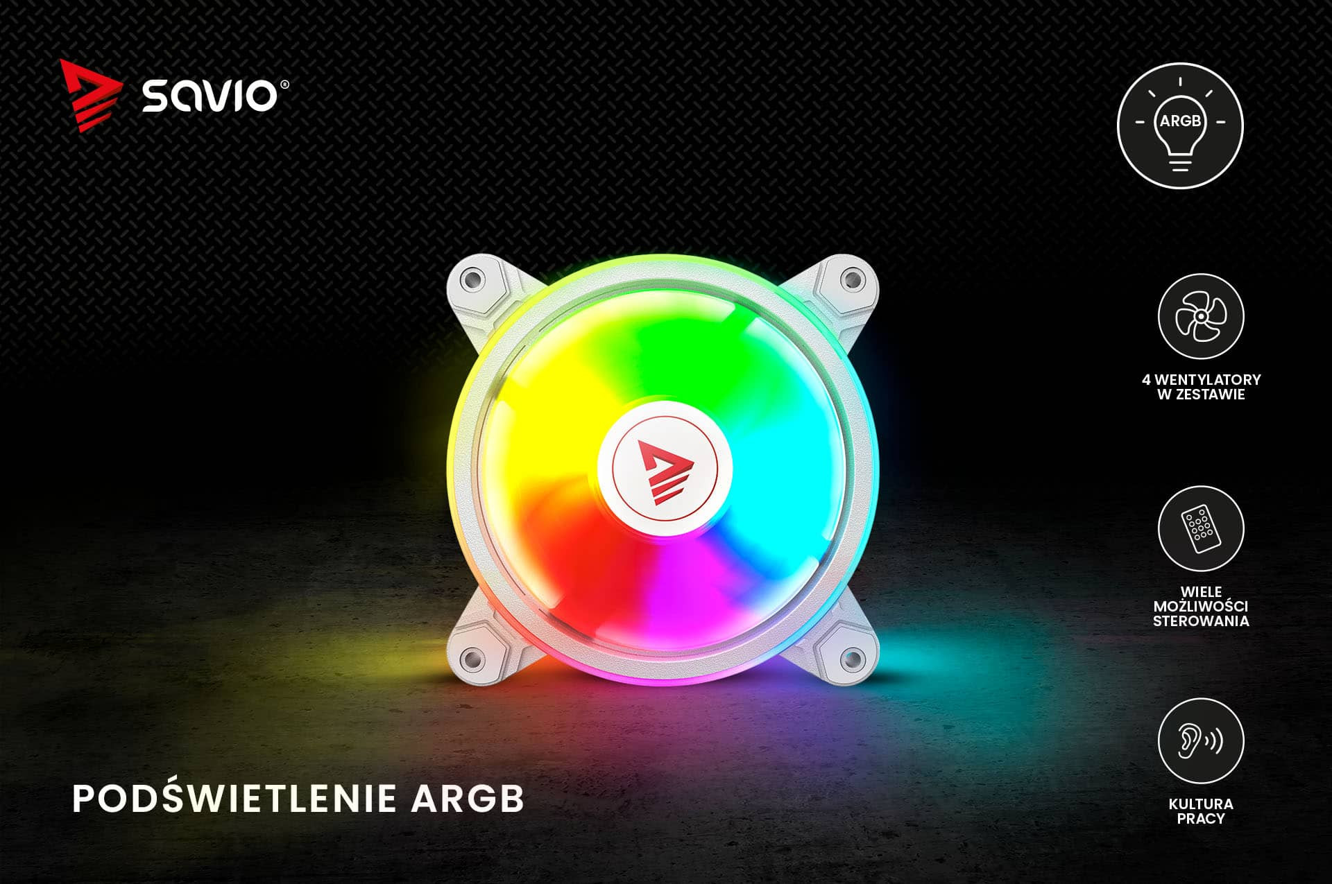 SAVIO ZESTAW 4 WENTYLATORÓW ARGB FAN-01 WHITE - zdjęcie 2