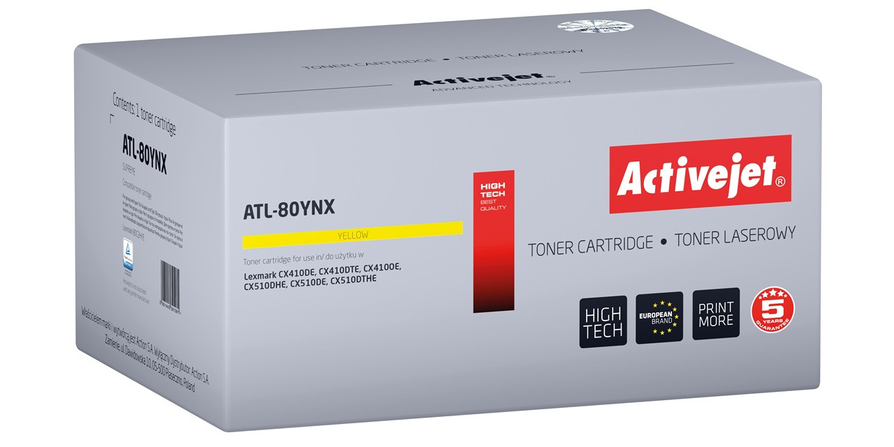 Activejet toner ATL-80YNX do Lexmark; Zamiennik Lexmark 80C2HYE, Supreme; 3000 stron; żółty) - zdjęcie 1