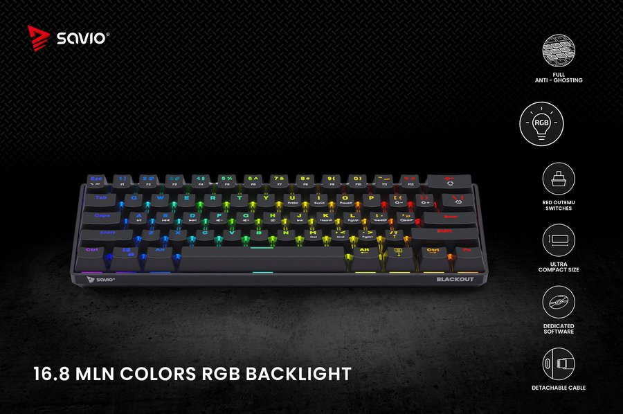 SAVIO KLAWIATURA MECHANICZNA BLUE OUTEMU BLACKOUT - zdjęcie 3