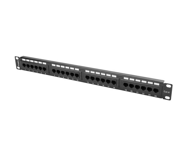 LANBERG PATCH PANEL 24 PORT 1U KAT.6 UTP CZARNY - zdjęcie 1
