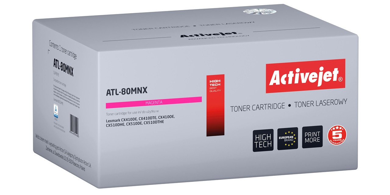 Activejet toner ATL-80MNX do Lexmark; Zamiennik Lexmark 80C2HME, Supreme; 3000 stron; magenta) - zdjęcie 1