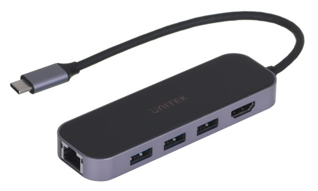 UNITEK HUB USB-C 3.1, RJ-45,3XUSB-A,HDMI,4K,PD100W - zdjęcie 1