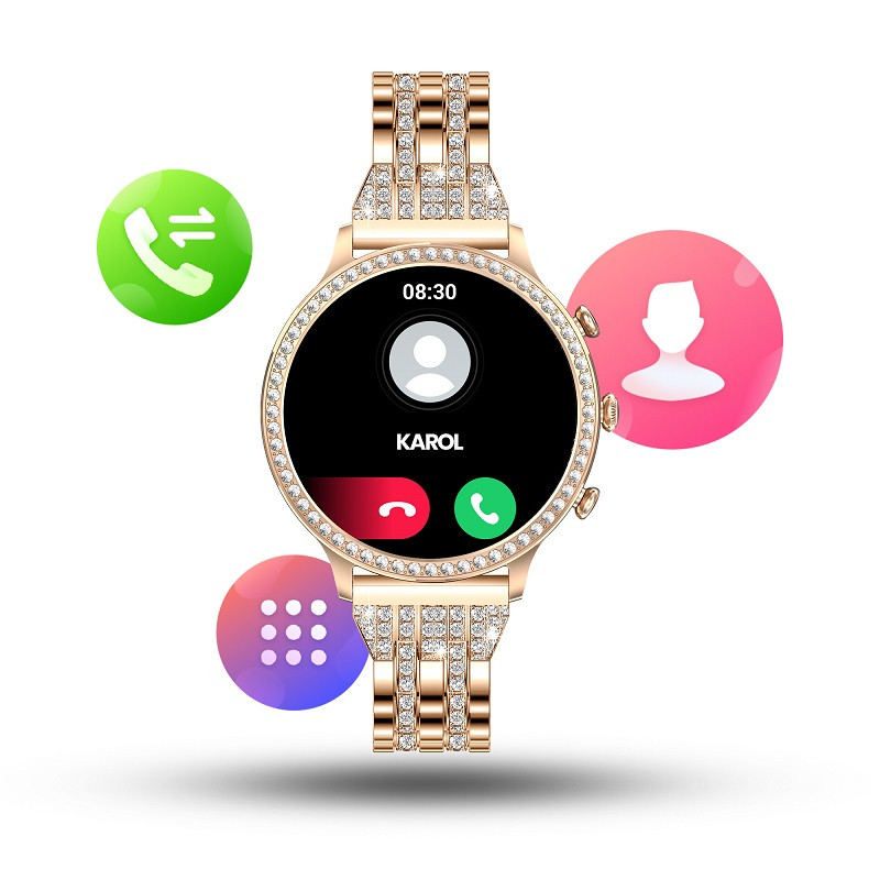 Smartwatch damski Manta Diamond Lusso srebrny + bransoletka YES - zdjęcie 4