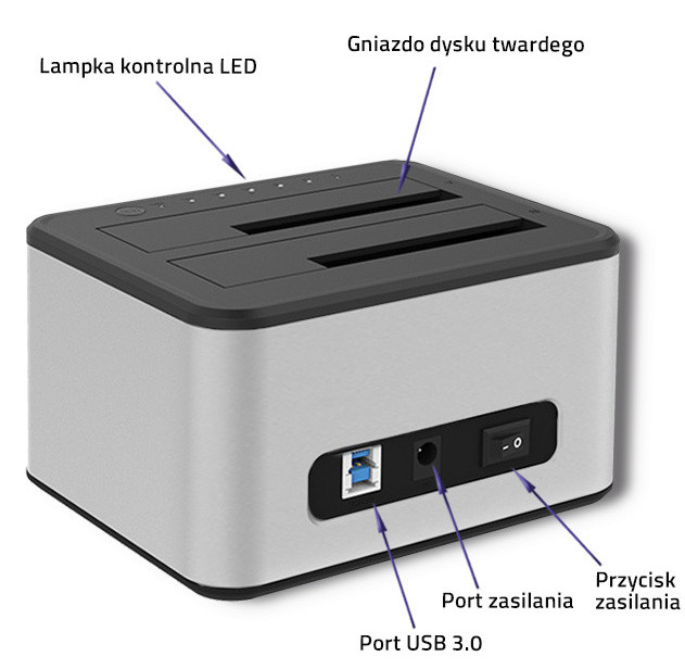 QOLTEC STACJA DOKUJĄCA DYSKÓW 2XHDD/SSD | USB 3.0 - zdjęcie 2