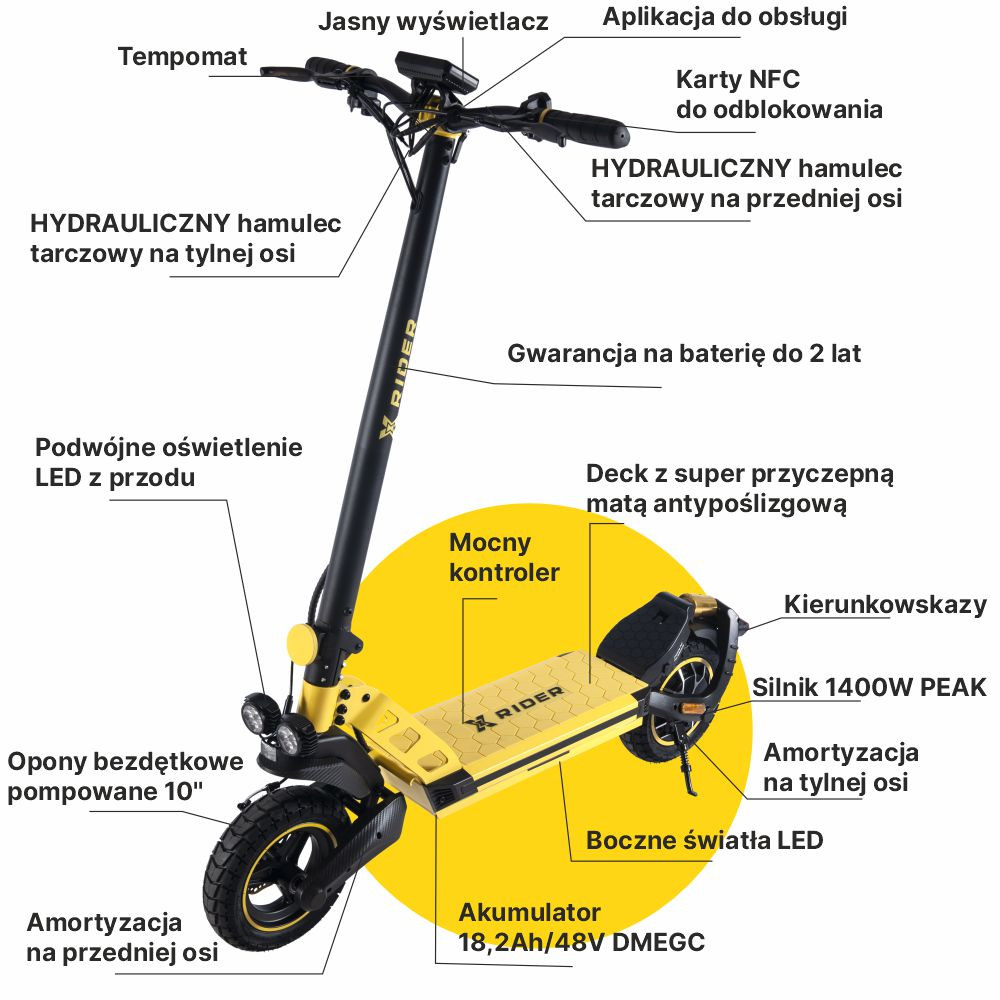 Hulajnoga Elektryczna Terenowo - Sportowa XRIDER F10 18,4 Ah 800 W - zdjęcie 4