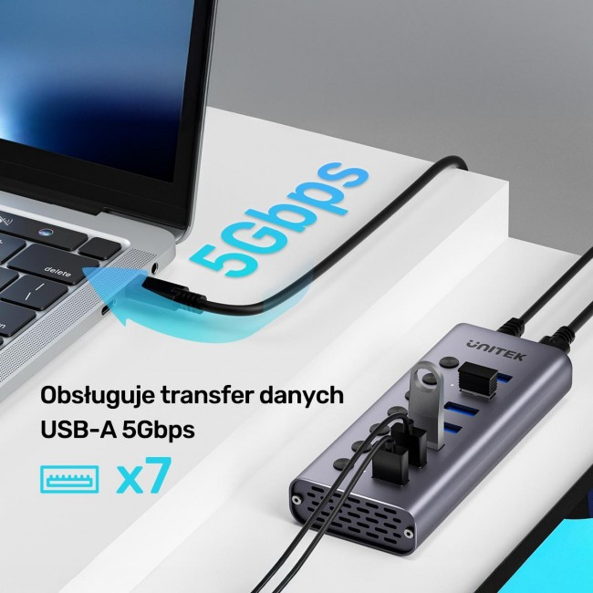 UNITEK HUB USB-A 3.0 7W1, 5GBPS Z PRZEŁĄCZNIKIEM - zdjęcie 3