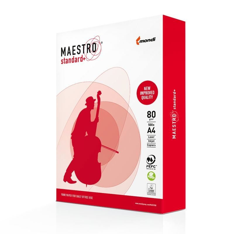 Papier xero ksero biurowy Maestro Stadard Plus kl. B 94918A80 (A4; 80g/m2; 500 szt. arkuszy.; papier biały, matowy, dwustronnie gładzony) - zdjęcie 1