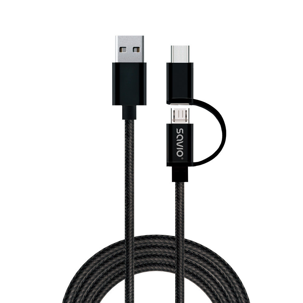 SAVIO KABEL 2W1 USB-MICRO USB/TYP C 2.1A 1M CL-128 - zdjęcie 1