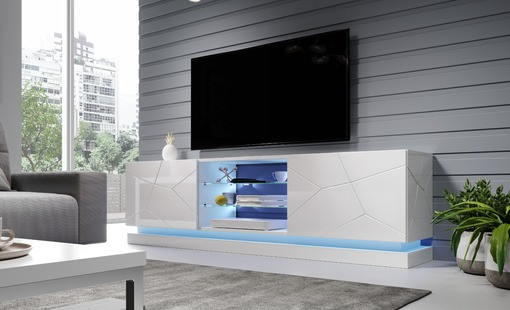 Szafka RTV QIU 160 MDF biały połysk/ biały połysk - zdjęcie 1