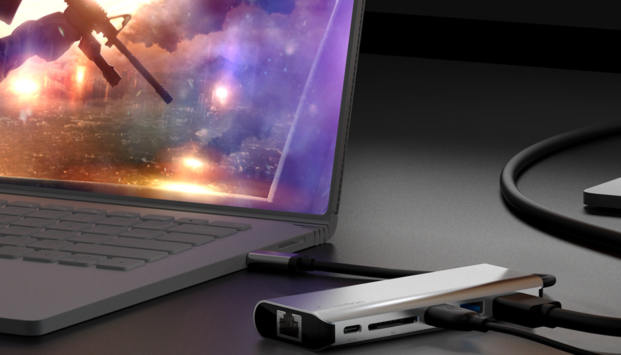 Hub Belkin Connect USB-C 6-in-1 Multiport Adapter 1x4k HDMI/2xUSB-A/1xUSB-C PD3.0/1xRJ45 Gigabit/1xCard reader Grey - zdjęcie 1