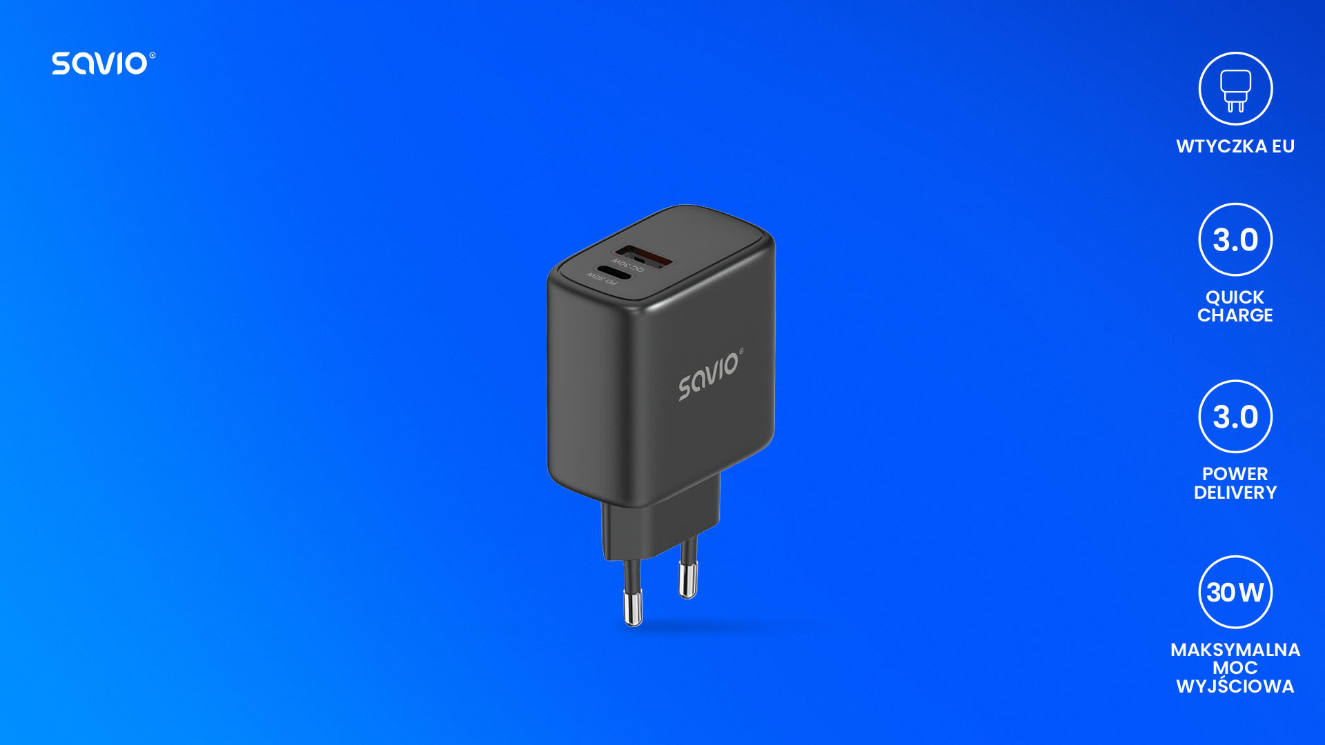 SAVIO ŁADOWARKA SIECIOWA 30W QUICK CHARGE LA-06/B - zdjęcie 2