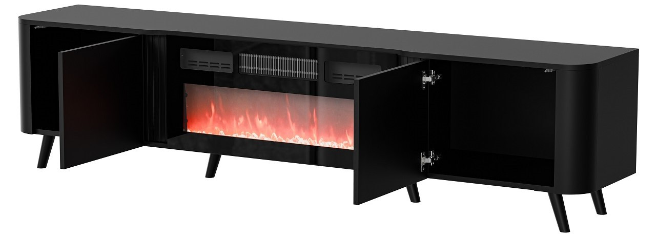 Szafka RTV VOLARE 200x39x49 czarny mat + kominek - zdjęcie 1