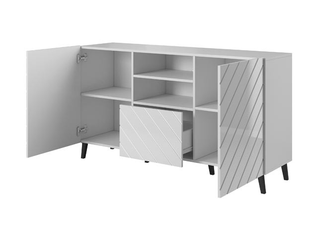 Komoda ABETO 150x42x82 biały/biały połysk - zdjęcie 1