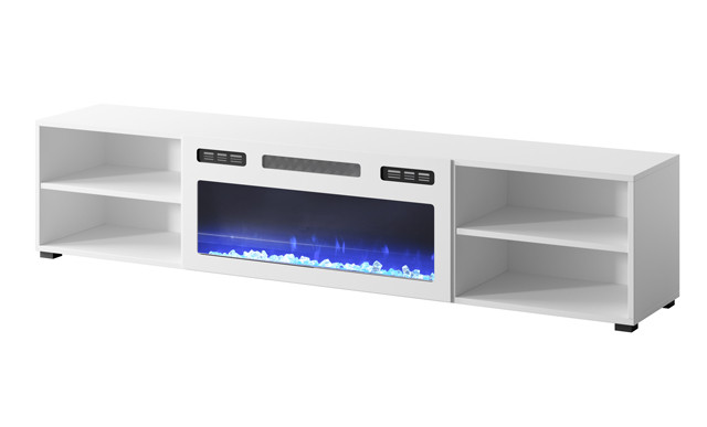 Szafka RTV POLO 180x33x39 biały + kominek biały - zdjęcie 2