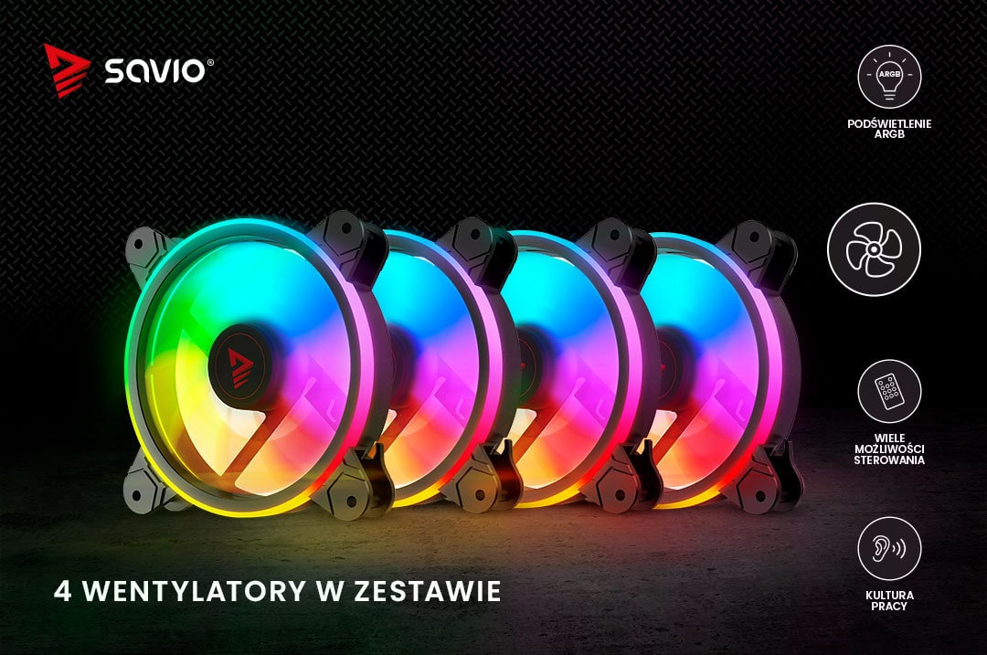 SAVIO ZESTAW 4 WENTYLATORÓW ARGB FAN-01 - zdjęcie 3