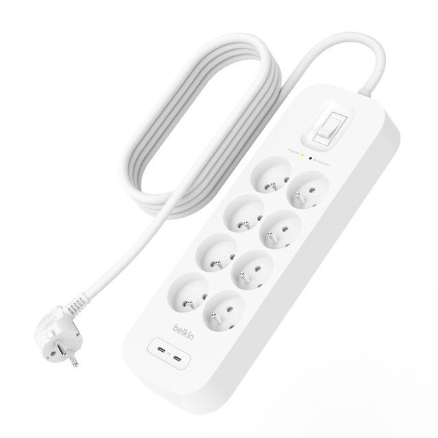 Listwa zasilająca Belkin Power Surge 8-PORT + 2xUSB-C 30W 900J 2m White - zdjęcie 1