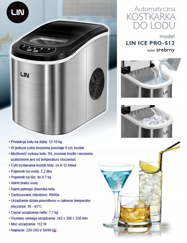 Kostkarka do lodu LIN ICE PRO-S12 srebrna - zdjęcie 5