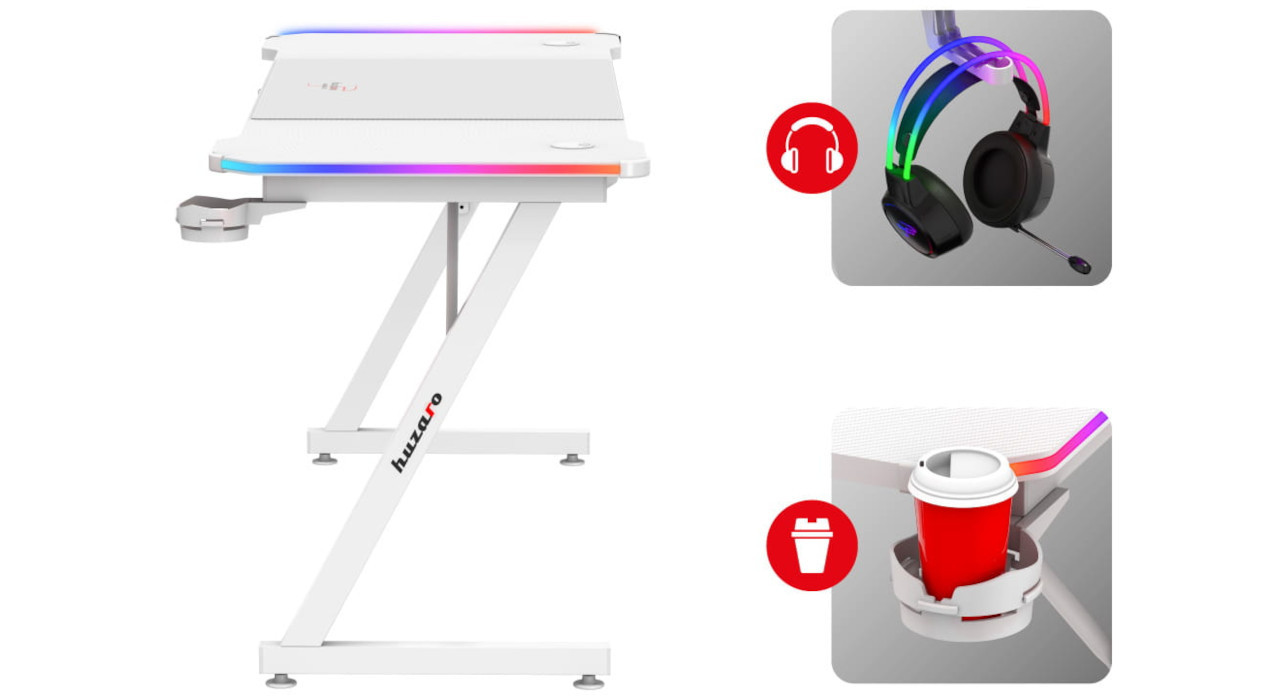 Biurko gamingowe Huzaro Hero 4.8 White RGB - zdjęcie 11