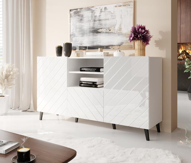 Komoda ABETO 150x42x82 biały/biały połysk - zdjęcie 2