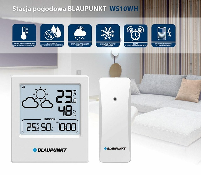 BLAUPUNKT Stacja pogodowa z czujnikiem zewnętrznym WS10WH - zdjęcie 1