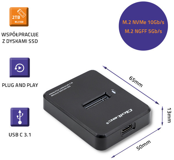 QOLTEC STACJA DOKUJĄCA DYSKÓW SSD M.2 SATA/PCIE - zdjęcie 4
