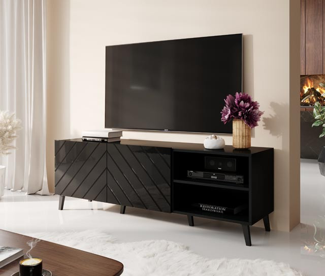 Szafka RTV ABETO 150x42x52 czarny/czarny połysk - zdjęcie 2