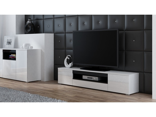 Szafka RTV VIVA 180 biały/ biały połysk+ czarny - zdjęcie 1