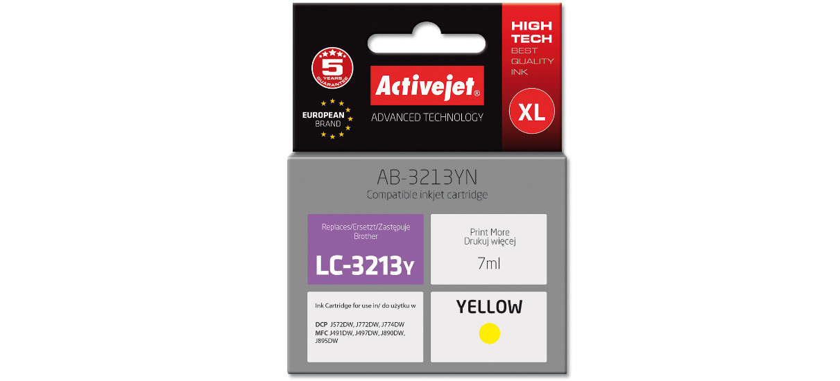 Activejet AB-3213YN Tusz do drukarki Brother, Zamiennik Brother LC3213Y; Supreme; 7 ml; żółty. - zdjęcie 6