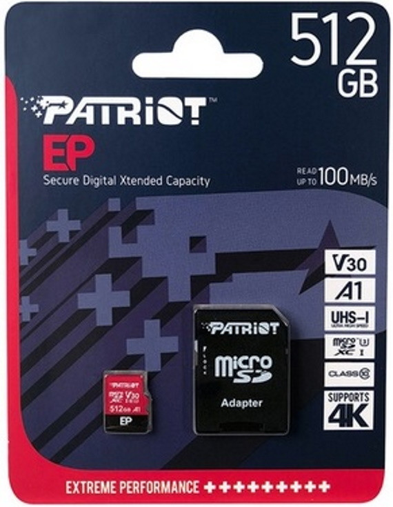 PATRIOT EP PRO micro SDXC 512GB A1 V30 U3 CL10+Adap - zdjęcie 2