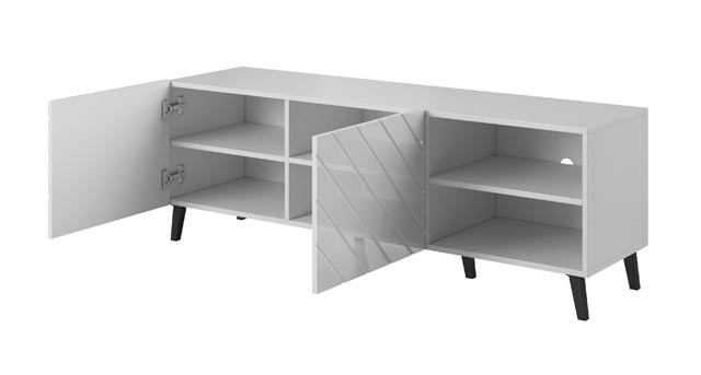 Szafka RTV ABETO 150x42x52 biały/biały połysk - zdjęcie 3