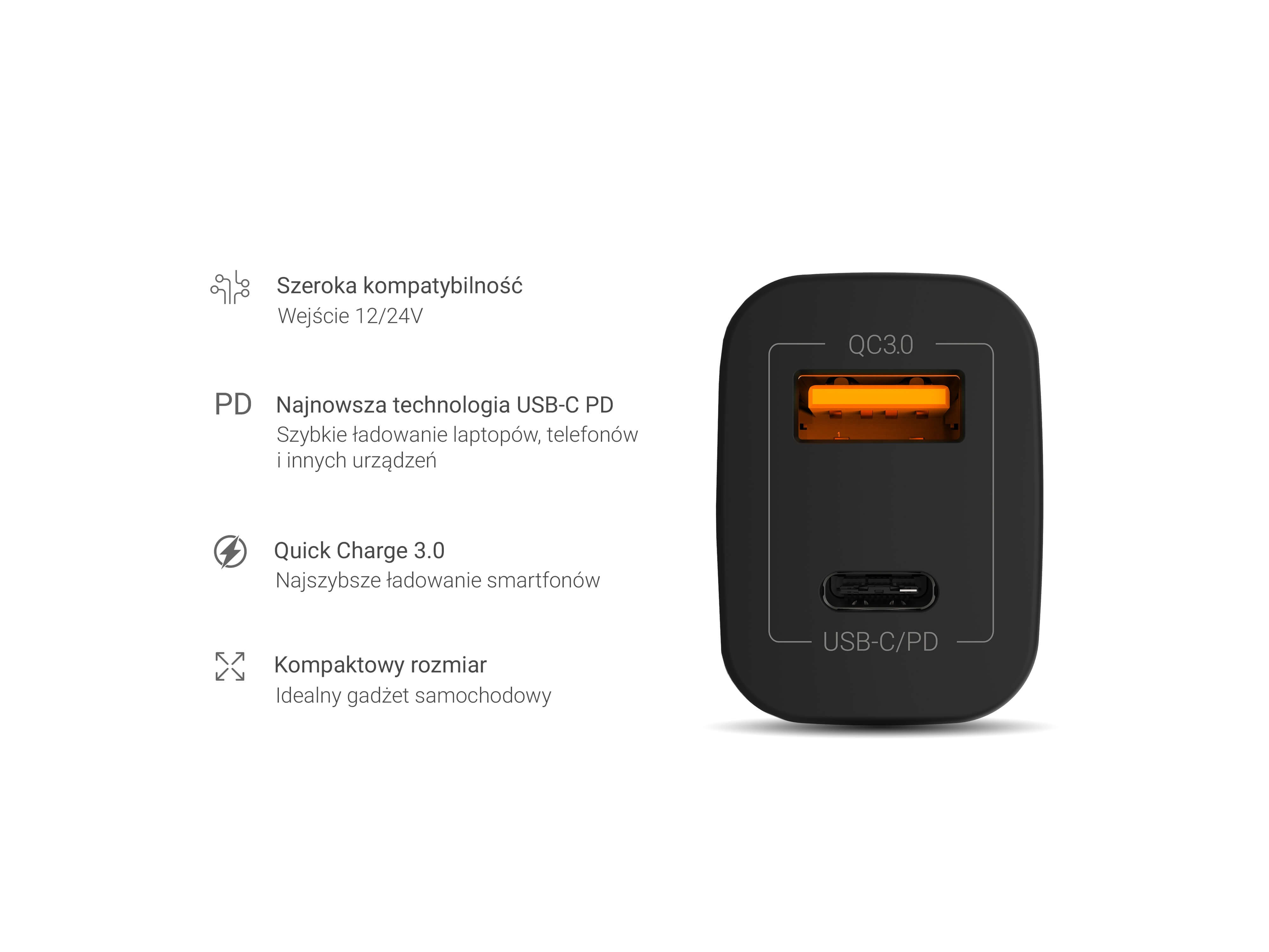 GREEN CELL ŁADOWARKA SAMOCHODOWA USB-C 30W PD+ USB - zdjęcie 5