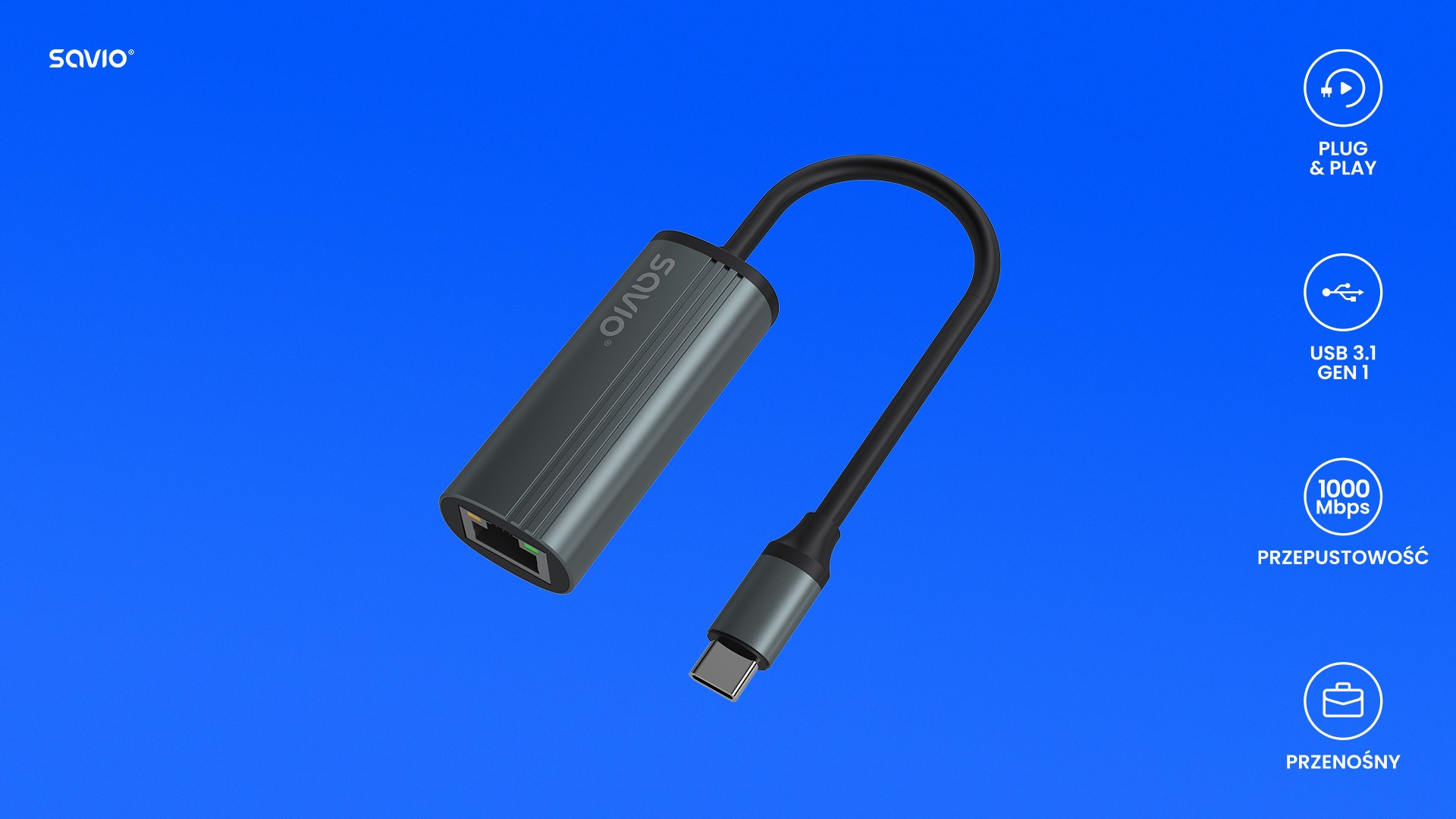 SAVIO AK-56 ADAPTER USB-C 3.1 GEN 1 DO RJ-45 - zdjęcie 4