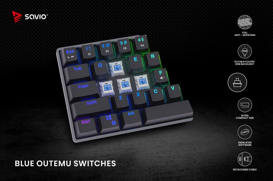 SAVIO KLAWIATURA MECHANICZNA BLUE OUTEMU BLACKOUT - zdjęcie 4