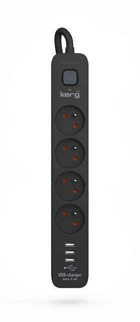 Listwa zasilająca KERG z wyłącznikiem-4 gniazda 3USB 16A 3m czarny - zdjęcie 1