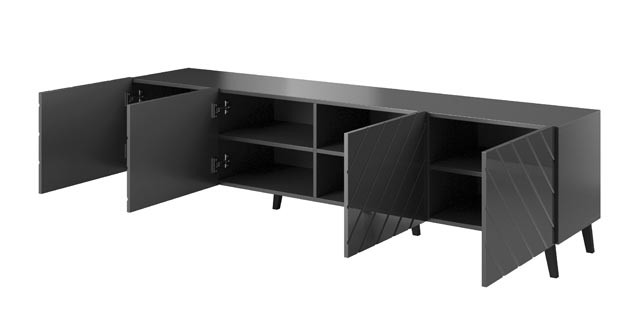 Szafka RTV ABETO 200x42x52 grafit/grafit połysk - zdjęcie 1