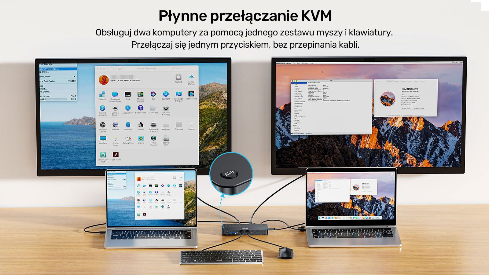 Unitek Przełącznik KVM 2 komputery 2 monitory 4K - zdjęcie 3