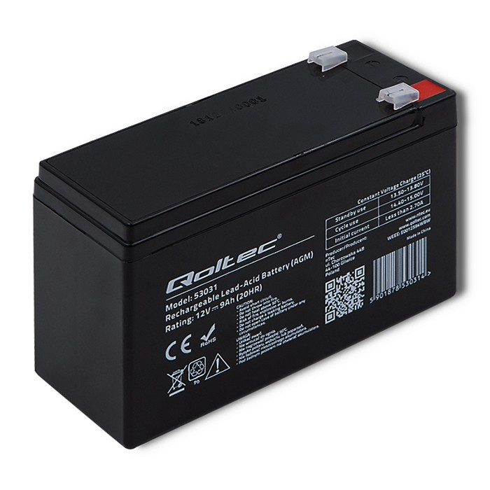 QOLTEC AKUMULATOR ŻELOWY 12V | 9AH | MAX.90A | AGM - zdjęcie 1