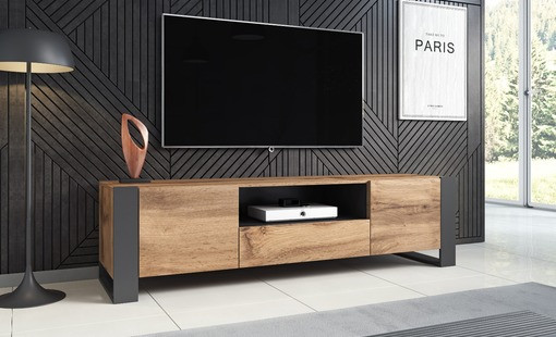 Szafka RTV WOOD 180/44/48 dąb wotan + antracyt - zdjęcie 1