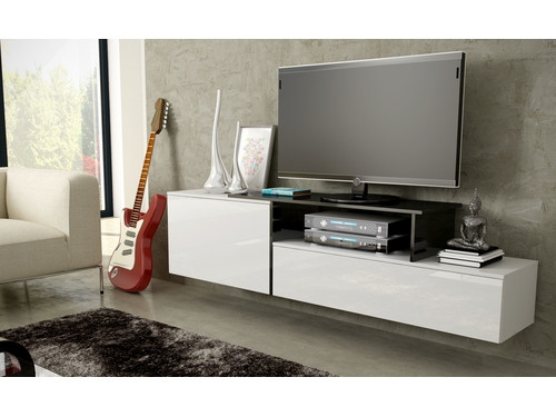 Szafka RTV SIGMA3 180 biały/biały połysk + czarny - zdjęcie 1