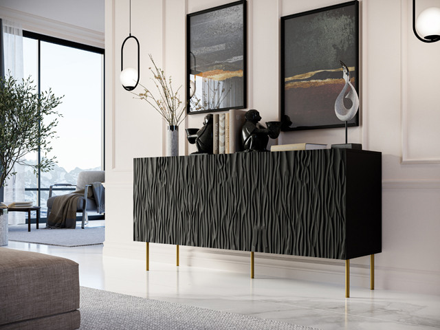 Komoda JUNGLE 152x40,5x74,5 czarny mat + złote nóżki - zdjęcie 1