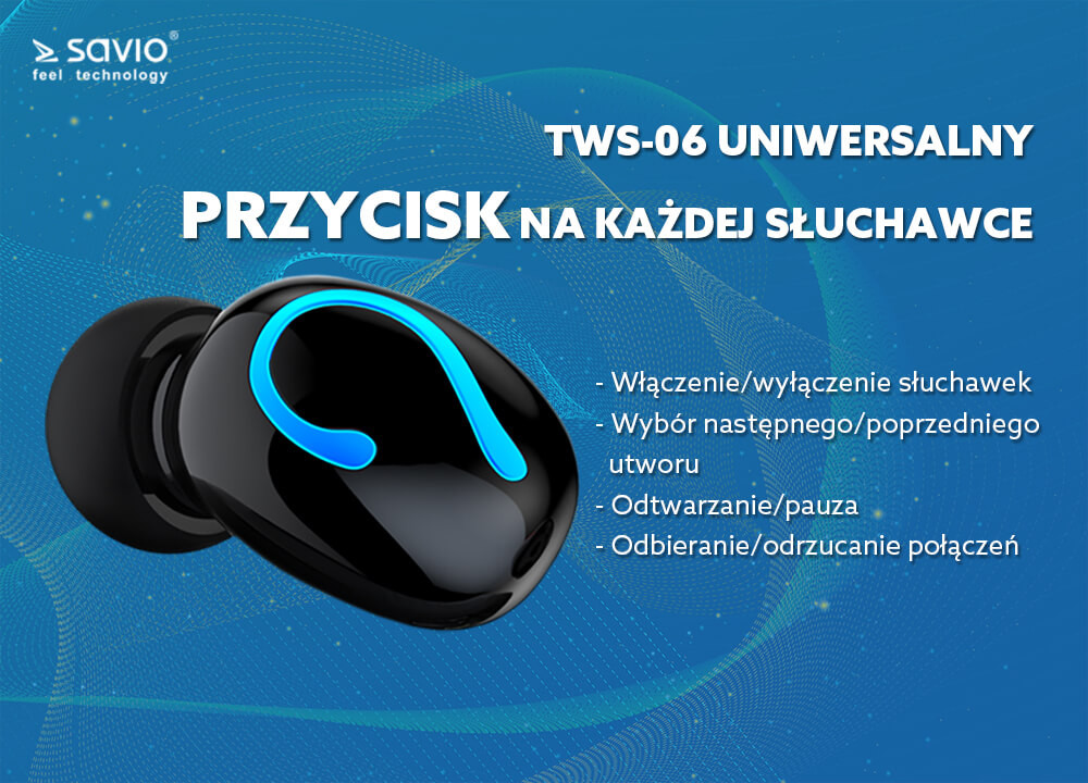 SAVIO BEZPRZEWODOWE SŁUCHAWKI BLUETOOTH TWS-06 - zdjęcie 5