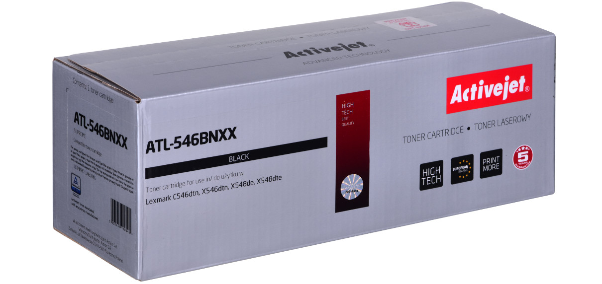 Activejet ATL-546BNXX Toner do drukarki Lexmark, zamiennik LEXMARK C546U1KG; Supreme; 8000 stron; czarny. - zdjęcie 1