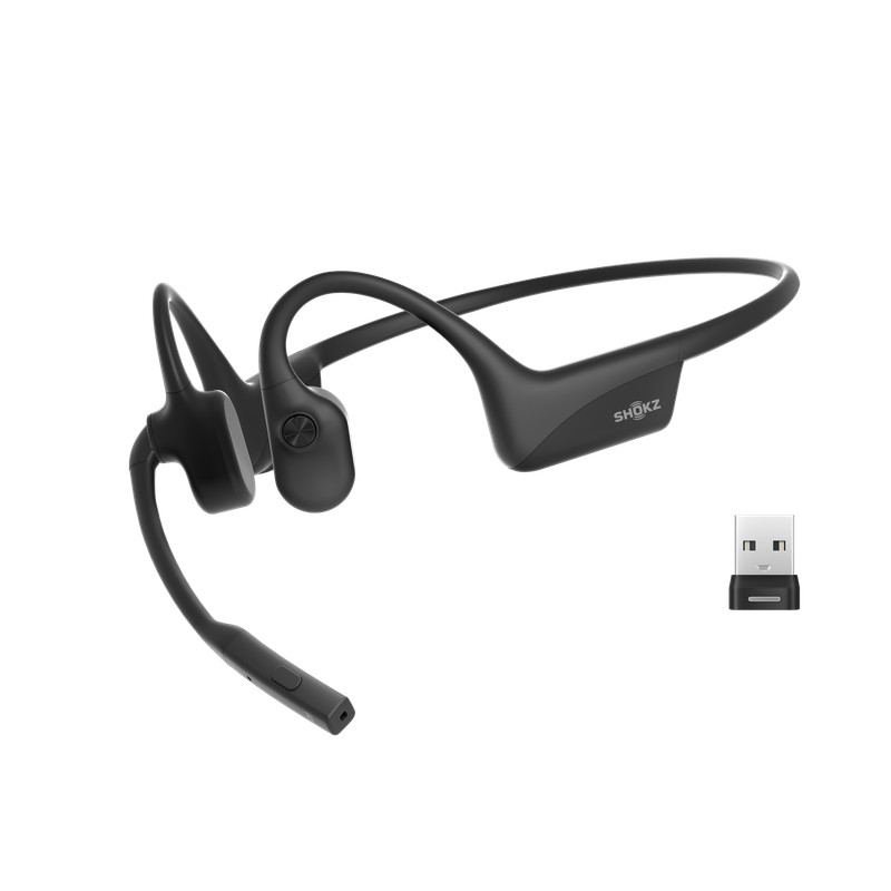 Słuchawki bezprzewodowe kostne Shokz OpenComm2 USB-C + adapter USB-A czarne - zdjęcie 1