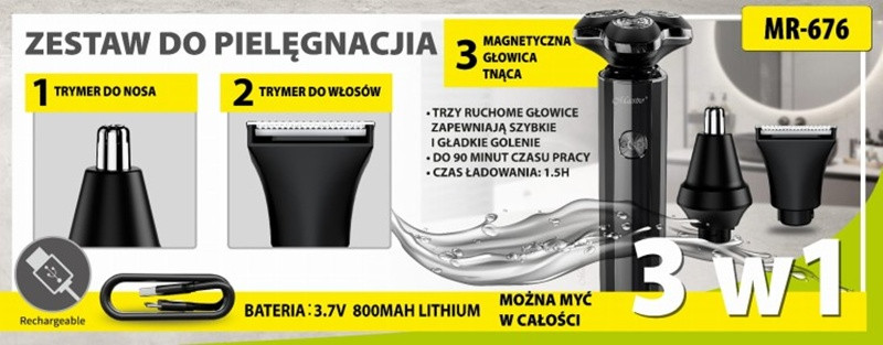 Zestaw do golenia 3w1 USB MAESTRO MR-676 - zdjęcie 2