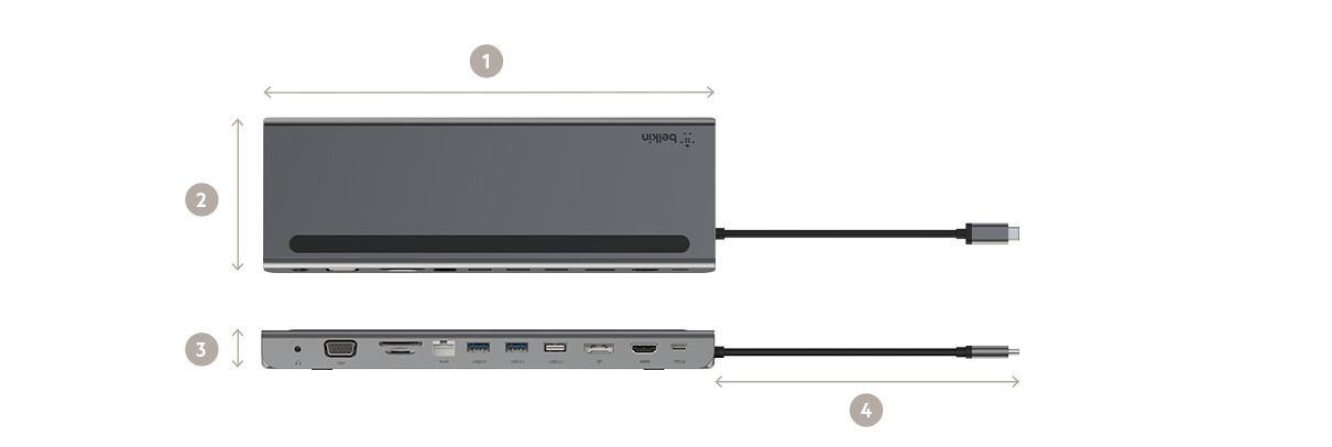 Hub Belkin Connect USB-C 11-in-1 Multiport Dock 1x4k HDMI/1xDisplayPort/1xVGA/3xUSB-A/1xUSB-C PD/1xRJ45 Gigabit/1xSD Card reader/1xMicroSD Card reader/1xAudio Grey - zdjęcie 3