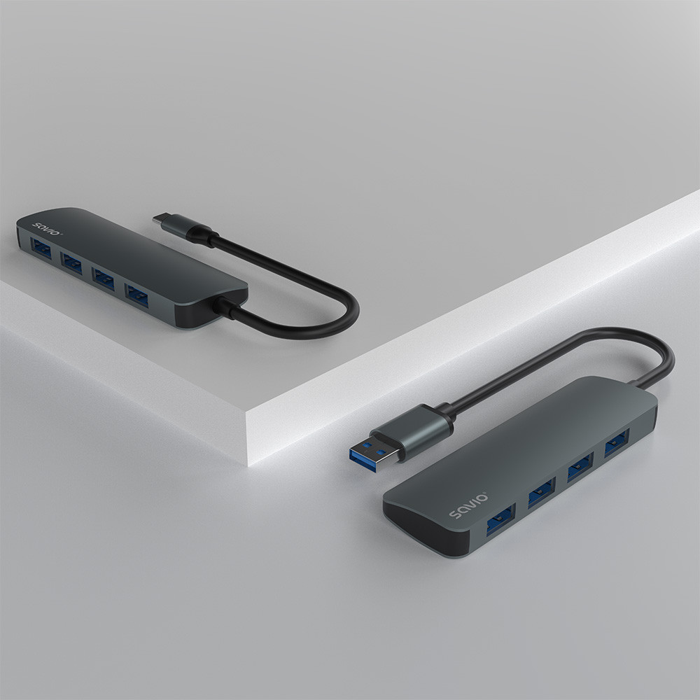 SAVIO AK-54 HUB USB-C - 4 X USB-A, SZARY - zdjęcie 3