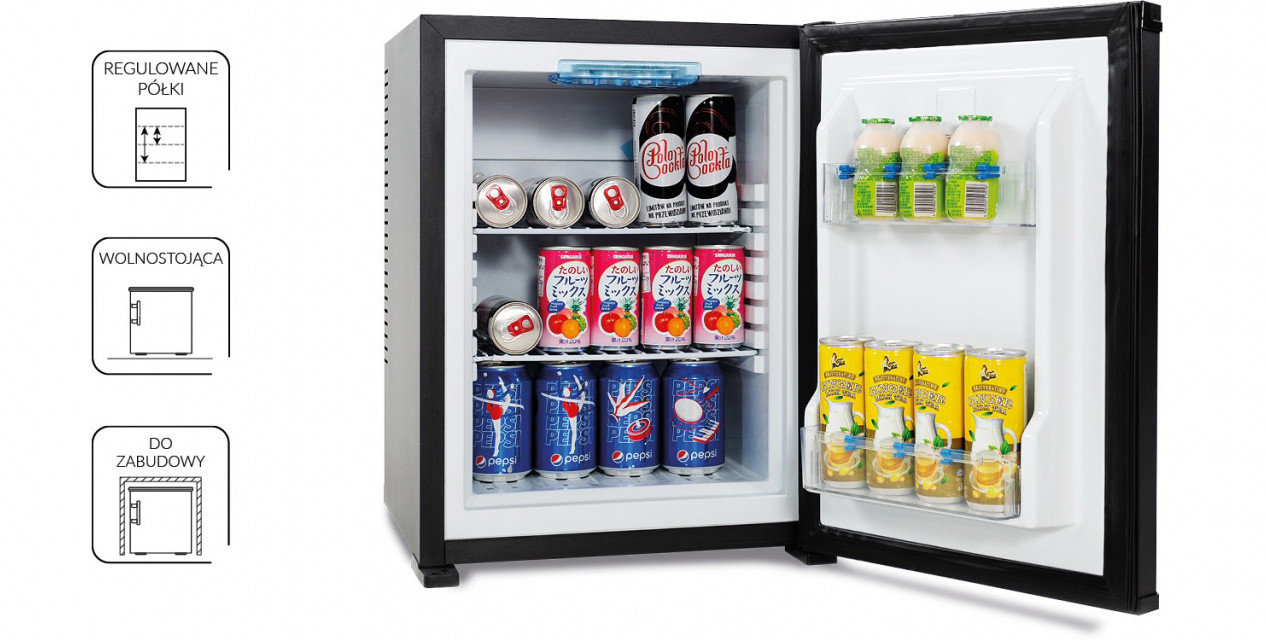 Bezszmerowy minibar termoelektryczny MPM-30-MBS-06/L z szklanym frontem czarny - zdjęcie 4