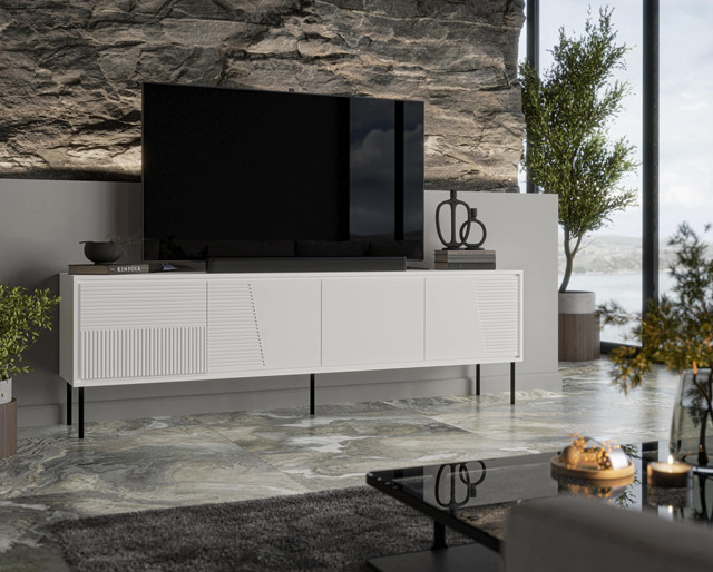 Szafka RTV ABI 4D 200x38x62 biały mat - zdjęcie 1
