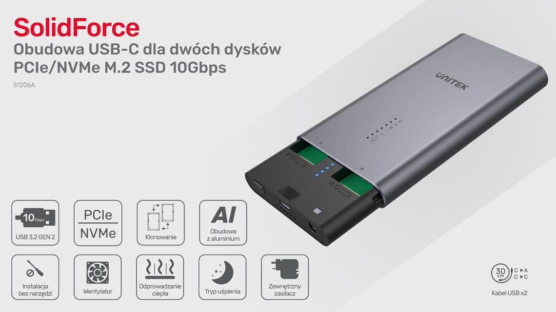 UNITEK OBUDOWA NA DYSK/KLONOWANIE 2XM.2, PCIE/NVME - zdjęcie 7