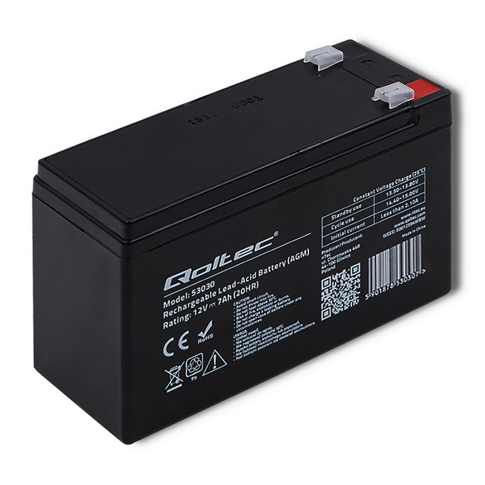 QOLTEC AKUMULATOR ŻELOWY 12V | 7AH | MAX.72A | AGM - zdjęcie 1